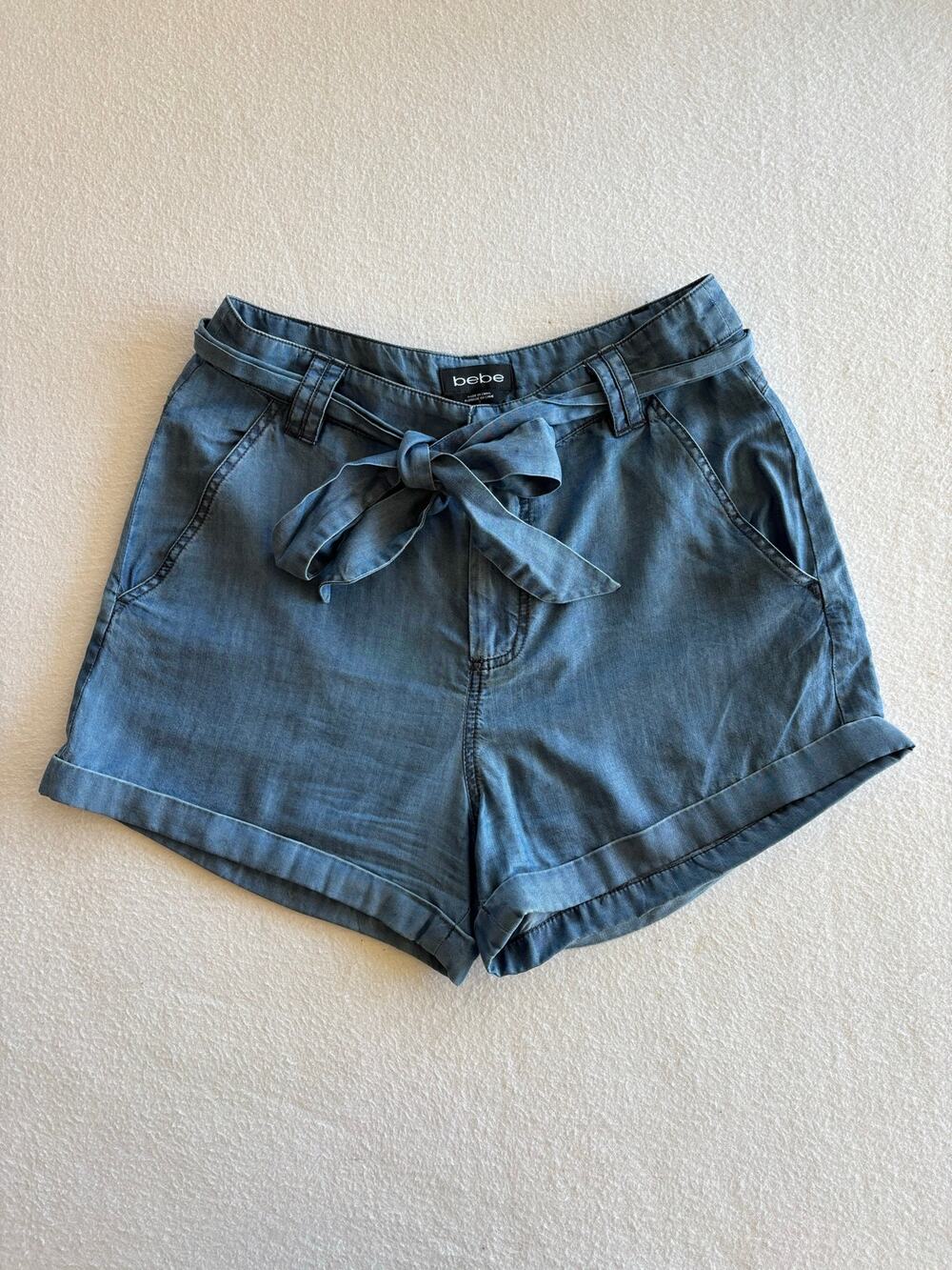 Bebe Bow Tie Shorts Women’s Size 2 Relaxed Fit Dark Blue Lyocell Beach